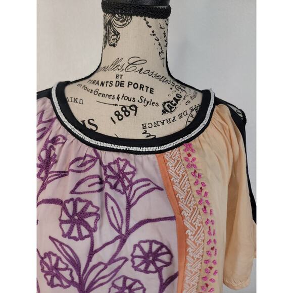 LEIFNOTES Anthropologie Shift Dress Sz 6 Brimming Borders Beaded Patchwork Boho - Picture 4 of 12